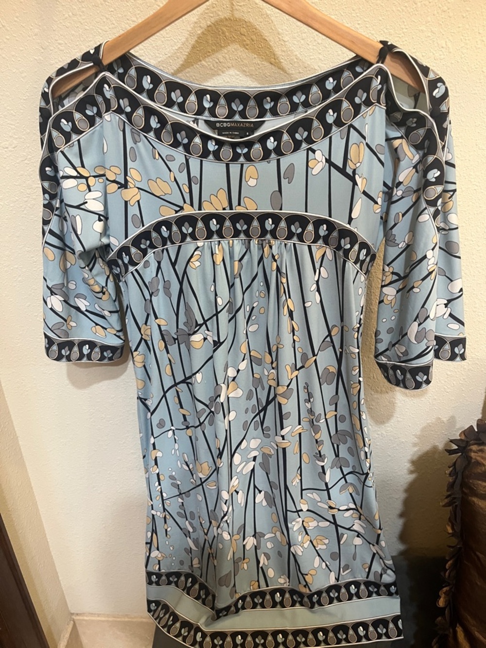 BCBGMaxAzria Light Blue Botanical Print Mini Dress